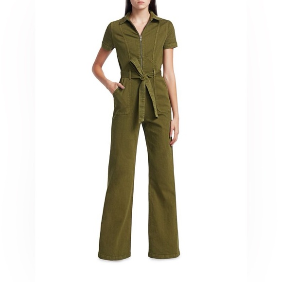 ALICE + OLIVIA || Gorgeous Wide-Leg Denim Jumpsuit in Army Green - SZ 24 💚NWT💚 - Picture 9 of 12